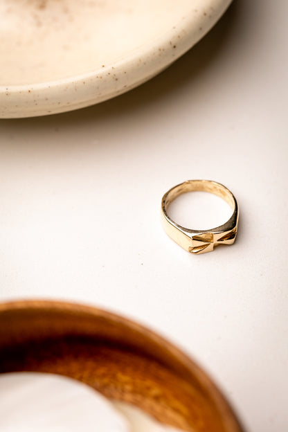 Thin Manulua Signet Ring - 10k, 14k, & Sterling Silver